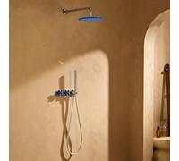 BiaoTeng Round Concealed Shower System Set, 2 Mode Handheld Hot and Modern Complete Shower Kit Brass Blue + Chrome