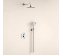 BiaoTeng Round Concealed Shower System Set, 3 Mode Handheld Hot and Cold Brass Modern Rainfall Shower Head and Hose Set Chrome