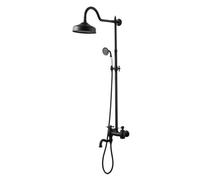 BiaoTeng Round Head Shower Set 3 Functions, Hot and Cold Brass Shower Kit Rainfall Single Handle Black Retro