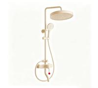 BiaoTeng Round Head Shower Set 4 Mode Handheld Showerhead, Hot and Cold Brass Shower Mixer Set Wall Mounted Single Handle Milky White