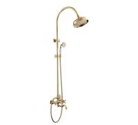 BiaoTeng Round Modern Shower Set 3 Functions, Hot and Cold Brass Shower Kit Rainfall Double Cross Handle Gold