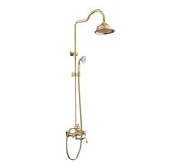 BiaoTeng Round Modern Shower Set 3 Functions, Hot and Cold Brass Shower System Set Double Cross Handle Gold