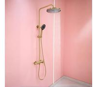 BiaoTeng Round Modern Shower Set 3 Mode Handheld Showerhead, Hot and Cold Brass Rainfall Shower Head and Mixer Set Single Handle Brushed Gold