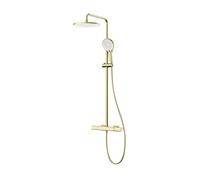 BiaoTeng Round Modern Shower Set 3 Mode Handheld Showerhead, Hot and Cold Brass Shower Mixer Set Wall Mounted Single Handle Brushed Gold