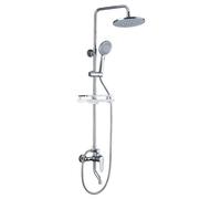 BiaoTeng Round Shower Set with Mixer Tap Showerhead 5 Modes, Hot and Cold Brass Shower Kit Rainfall Single Handle Chrome