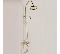 BiaoTeng Round Shower System Set 3 Functions, Hot and Cold Brass Modern Shower Set Double Cross Handle Gold