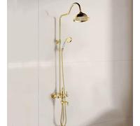 BiaoTeng Round Shower System Set 3 Functions, Hot and Cold Brass Rainfall Shower Head and Mixer Set Single Handle Gold
