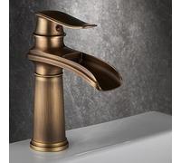 BiaoTeng Single Hole Bathroom Tap Waterfall Hot and Cold Antique Brass Bathroom Sink Tap Single Handle