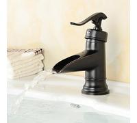 BiaoTeng Single Hole Vintage Bathroom Tap Hot and Cold Basin Taps Mixers Waterfall Brass Single Handle Black