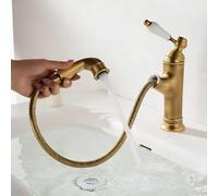 BiaoTeng Single Lever Bathroom Basin Mixer Tap with Pull Out Spray Hot and Cold Vintage Bathroom Mixer Taps 1 Hole Brass
