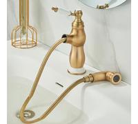 BiaoTeng Single Lever Bathroom Basin Mixer Tap with Pull Out Spray Hot and Cold Vintage Bathroom Sink Taps 1 Hole Brass