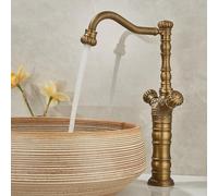 BiaoTeng Tall Bathroom Basin Mixer Taps 1 Hole Dual Lever with 360 Rotatable Hot and Cold Bathroom Sink Mixer Tap Vintage Brass