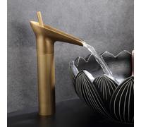 BiaoTeng Tall Sink Taps for Bathroom Basin Waterfall Hot and Cold Brass Single Hole Bathroom Sink Tap Antique Retro
