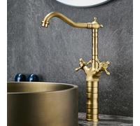 BiaoTeng Tall Vintage Style Bathroom Sink Taps 1 Hole Dual Cross Lever with 360 Rotatable Hot and Cold Retro Bathroom Basin Mixer Tap Brass