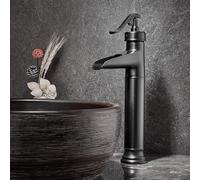 BiaoTeng Tall Waterfall Taps for Bathroom Sink Single Handle Hot and Cold Bathroom Sink Mixer Tap Retro 1 Hole Brass Black