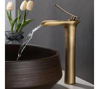 BiaoTeng Tall Waterfall Taps for Bathroom Sink Single Handle Hot and Cold Bathroom Sink Mixer Tap Vintage 1 Hole Brass