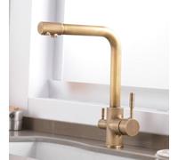 BiaoTeng Three Way Water Filter Taps Kitchen Sink 360 Rotating Hot and Cold Kitchen Sink Mixer Tap One Hole Brass Antique
