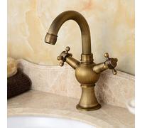 BiaoTeng Vintage Bathroom Mixer Taps 1 Hole Dual Cross Lever with 360 Rotatable Hot and Cold Retro Bathroom Basin Mixer Tap Brass