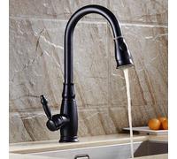 BiaoTeng Vintage Kitchen Tap Pull Out with 360 Rotatable 2 Functions Hot and Cold Brass Kitchen Sink Mixer Taps 1 Hole Black