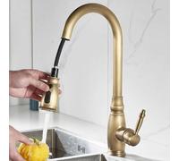 BiaoTeng Vintage Kitchen Tap Pull Out with 360 Rotatable 3 Functions Hot and Cold Kitchen Sink Taps with Pull Out Spray Brass Antique