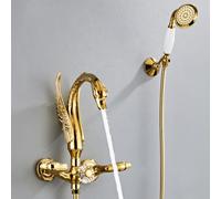 BiaoTeng Wall Mounted Bath Mixer Tap Shower Head and Hose Set Replacement Double Handle 360° Swivel Bathtub Filler Hot and Cold Brass Bath Shower Mixer Taps 150mm Gold