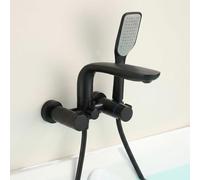 BiaoTeng Wall Mounted Bath Mixer Tap with Shower Black | Classic Bath Taps with Shower Attachment Set 360 Swivel Double Handle Hot And Cold Brass with Diverter Valve