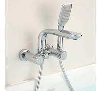 BiaoTeng Wall Mounted Bath Mixer Tap with Shower Chrome | Classic Bath Taps with Shower Attachment Set 360 Swivel Double Handle Hot And Cold Brass with Diverter Valve