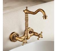 BiaoTeng Wall Mounted Bathroom Basin Taps Dual Cross Lever with 360 Rotatable Hot and Cold Tall Antique Brass Bathroom Tap