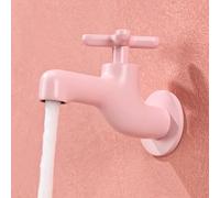 BiaoTeng Wall Mounted Cold Water Tap for Mop Pool Pink | Cold Water Only Bathroom Tap with Cross Handle Brass Single Lever G1/2 Connection for Outdoor Garden