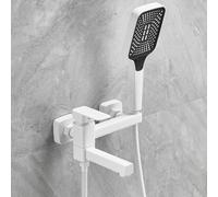 BiaoTeng Wall-Mounted Single Lever Faucet Bathroom Bath Hand Shower Mixer Taps 3 Mode 90 Swivel Bathtub Filler, Hot and Cold Brass Classic Bath Taps White