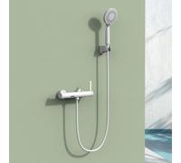 BiaoTeng Wall-Mounted Single Lever Faucet Bathroom Bath Hand Shower Mixer Taps 3 Mode Hot and Cold Brass Modern Bath Shower Mixer Taps 150mm White