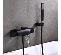 BiaoTeng Waterfall Bath Mixer Taps with Shower Wall Mounted Black | Modern Bath Shower Mixer Tap Set 150mm Double Handle Hot and Cold Brass