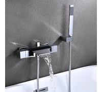 BiaoTeng Waterfall Bath Mixer Taps with Shower Wall Mounted Chrome | Modern Bath Shower Mixer Tap Set 150mm Double Handle Hot and Cold Brass