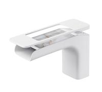 BiaoTeng Waterfall Bathroom Basin Mixer Tap 1 Hole Hot and Cold Brass Bathroom Waterfall Mixer Taps for Sink White