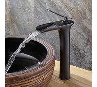 BiaoTeng Waterfall Mixer Tap Bathroom Sink 1 Hole Vintage Hot and Cold Brass Retro Bathroom Sink Taps Single Handle Black Vintage