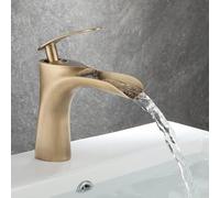 BiaoTeng Waterfall Mixer Tap Bathroom Sink 1 Hole Vintage Hot and Cold Brass Single Handle Bathroom Sink Taps Mixers Antique