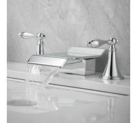 BiaoTeng Waterfall Mixer Tap Bathroom Sink 3 Hole Basin Mixer Tap Dual Handle, Separate Controls Hot and Cold Water Brass Modern Bathroom Sink Taps for Washbasins Chrome