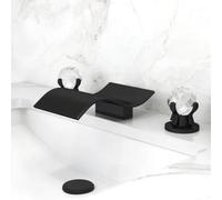 BiaoTeng Waterfall Mixer Tap Bathroom Sink 3 Hole Basin Mixer Tap Dual Handle, Separate Controls Hot and Cold Water Brass Deck Mounted Basin Taps for Washbasins Black