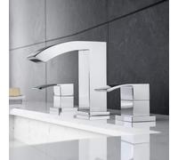 BiaoTeng Waterfall Mixer Tap Bathroom Sink 3 Hole Basin Mixer Tap Dual Handle, Separate Controls Hot and Cold Water Brass Bathroom Modern Taps for Washbasins Chrome