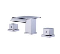 BiaoTeng Waterfall Mixer Tap Bathroom Sink 3 Hole Basin Mixer Tap Dual Handle, Separate Controls Hot and Cold Water Brass Modern Bathroom Taps for Washbasins Chrome