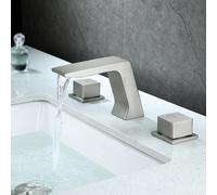 BiaoTeng Waterfall Mixer Tap Bathroom Sink 3 Hole Basin Mixer Tap Dual Handle, Separate Controls Hot and Cold Water Brass Modern Basin Taps for Washbasins Brushed