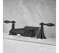 BiaoTeng Waterfall Mixer Tap Bathroom Sink 3 Hole Basin Mixer Tap Dual Handle, Separate Controls Hot and Cold Water Brass Modern Bathroom Sink Taps for Washbasins Black