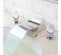 BiaoTeng Waterfall Mixer Tap Bathroom Sink 3 Hole Basin Mixer Tap Dual Handle, Separate Controls Hot and Cold Water Brass Deck Mounted Basin Taps for Washbasins Chrome