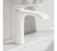 BiaoTeng Waterfall Mixer Tap Bathroom Sink Hot and Cold Brass Single Handle Bathroom Sink Mixer Taps 1 Hole White