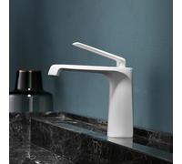 BiaoTeng Waterfall Mixer Tap Bathroom Sink Hot and Cold Single Handle Basin Taps Mixers Brass White