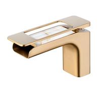 BiaoTeng Waterfall Mixer Taps for Bathroom Basin Brushed Gold Hot and Cold Brass Single Handle Mixer Tap Bathroom
