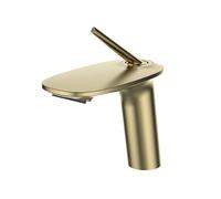 BiaoTeng Waterfall Mixer Taps for Bathroom Basin Brushed Gold Hot and Cold Brass Single Handle Mixer Tap Bathroom