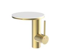 BiaoTeng Waterfall Mixer Taps for Bathroom Basin Brushed Gold Hot and Cold Brass Single Handle Mixer Tap Bathroom