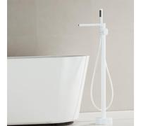 BiaoTeng White Floor Standing Bath Taps with 360 Rotatable Hot and Cold Brass Waterfall Bath Shower Mixer Tap Single Handle