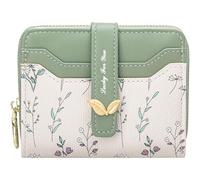 BIAOTIE Wallet for Women Cute Floral Flower Wallet RFID Credit Card Holder Purse Small Bifold Zipper Coin Pocket Purse with ID Windows, Green Fl, Flower